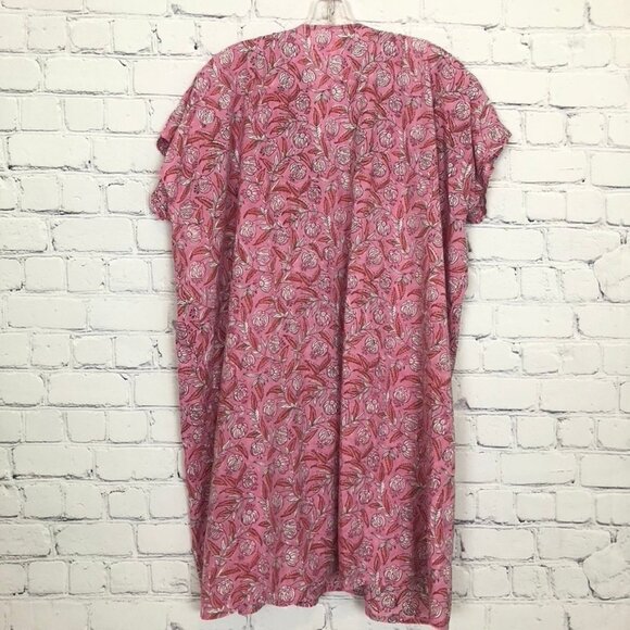 Nesara 100% Organic Cotton Pink Floral Tunic Caftan Kaftan One Size - Picture 3 of 6